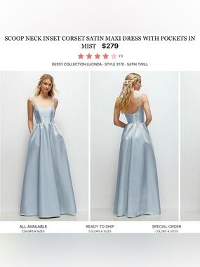 Dessy Collection Scoop Neck Corset Satin Maxi Dress in Mist